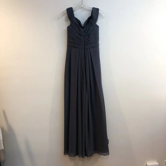 AZAZIE Chiffon Formal Off-the-Shoulder Bridesmaids Gray V Neck Maxi Dress A4 - Picture 4 of 9